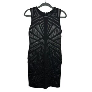 NWT Greylin Black Faux Leather Women Dress Geometric Pattern Sleeveless Sz Small
